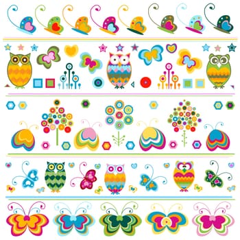 birds, butterflies, flowers etc borders, cute  colorful elements