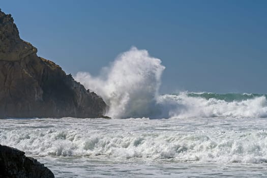 Crashing Waves on Coastal Rocks on Pfeiffer Beach in California