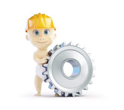 baby construction helmet gear 3d Illustrations on a white background