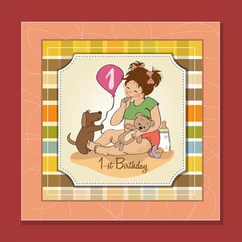 little girl at her first birthday, vector illustration
