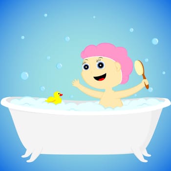 the little girl bathes in the bath