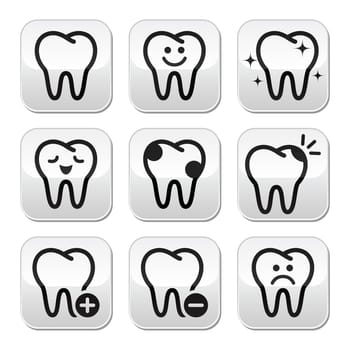 Stomatology, dentist concept - tooth buttons set isolated on white