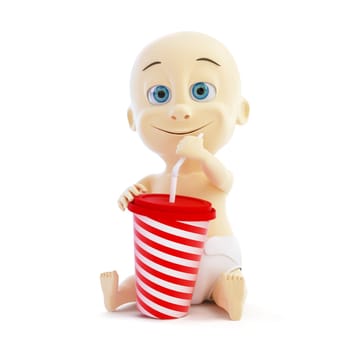 baby drinking soda on a white background