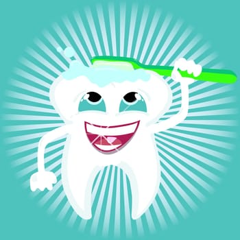 Tooth vector cleaning itself with toothbrush shiny  dental care, Zip includes 300 dpi JPG, Illustrator CS, Illustrator 10