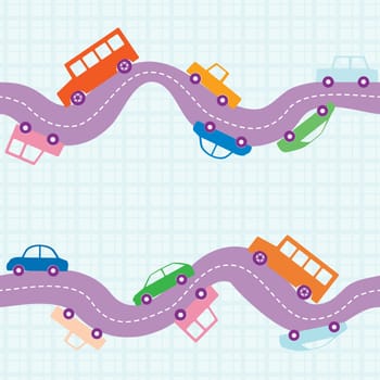 Seamless pattern with curvy road and cars