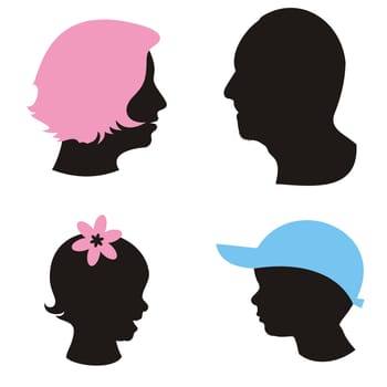 sillhouettes of family members head on white background