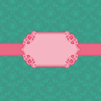 Vector template frame design for greeting card . Background - seamless pattern.