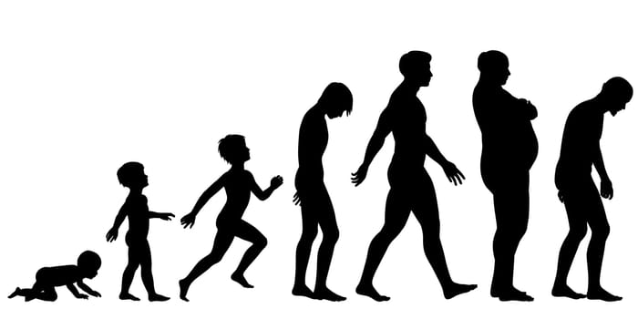 Editable vector silhouette sequence of the life stages of a man