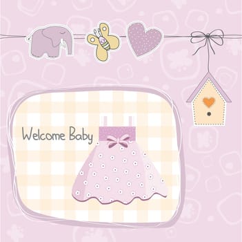 baby girl shower card with dress, illustration in vector format
