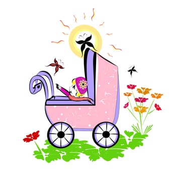 Vector illustration of baby in pram