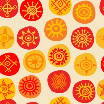 Ethnic seamless pattern with sun symbols