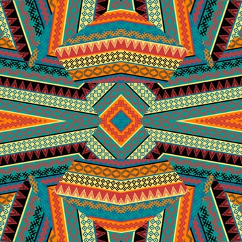 Geometric colorful pattern with ethnic motifs