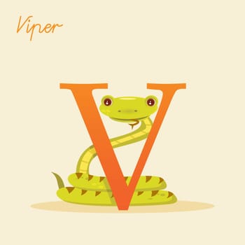 Animal alphabet with viper,  vector illustration