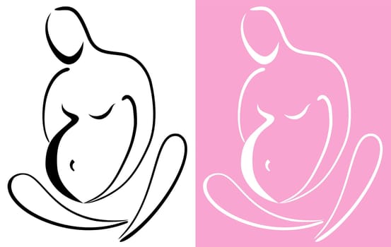 Pregnant woman. Line drawing. Sketch silhouette.