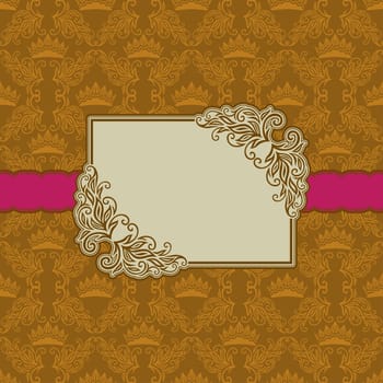 Vector template frame design for greeting card . Background - seamless pattern.