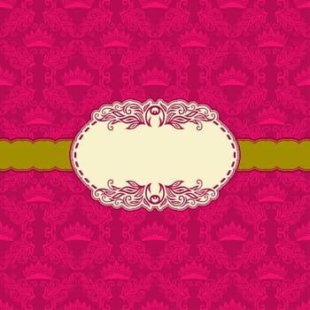 Vector template frame design for greeting card . Background - seamless pattern.