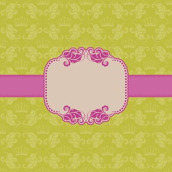 Vector template frame design for greeting card . Background - seamless pattern.