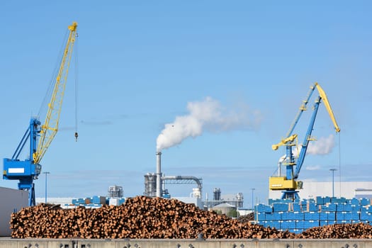 Cranes in the port of the old town of Wismar on the Baltic Sea