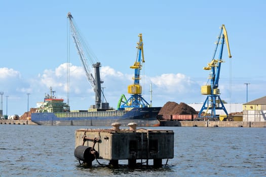 Cranes in the port of the old town of Wismar on the Baltic Sea
