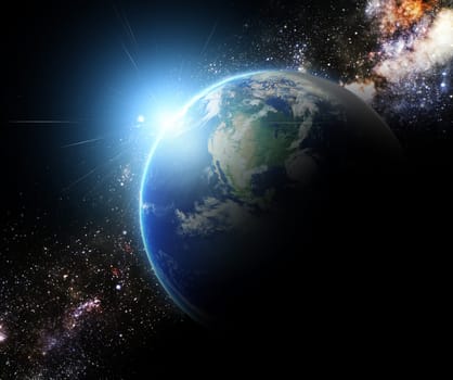 earth and sunbeam in galaxy space element finished by nasa