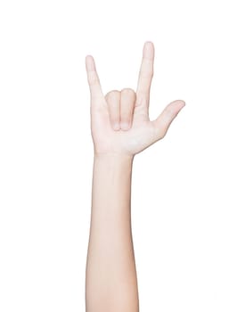 closeup hand gesture fan club isolated white clipping path inside