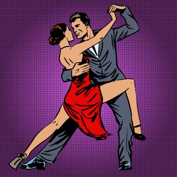 A man and a woman passionately dancing the tango music couple pop art