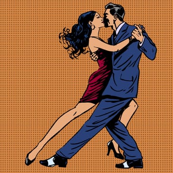 a man and a woman kiss dance tango music couple pop art