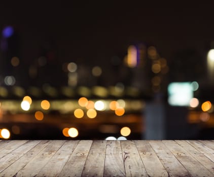 wood board terrace view and light blur background