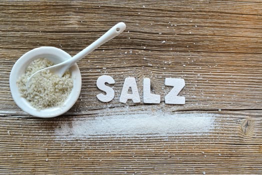 Salt on wooden board