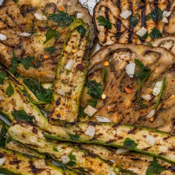 A Dish of grilled eggplants with spices from italian recipe