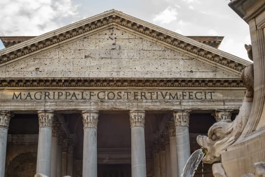 pantheon view and particular of the ancient church in rome italy