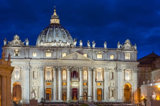 San Peter Cathedral in the night in Rome Italy