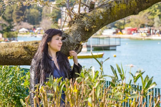 portrait of an ukrainian girl visiting a lake in Rome