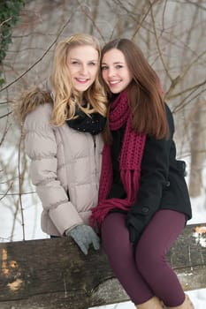 Girlfriends in winter