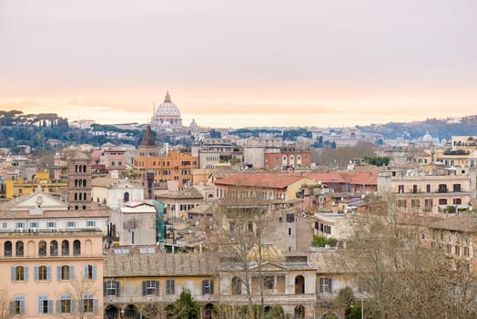 Landscape of Rome (Italy) from the Oranges Garden. The garden of the Oranges is the name used to describe the park Savelli, a park in Rome of about 7,800 m², located on the Aventine Hill, the Ripa district, which offers an excellent view of the city.