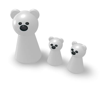 polar bear family on white background - 3d illustration