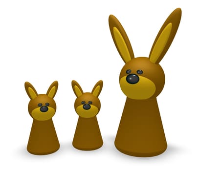 rabbit family token on white background - 3d illustration