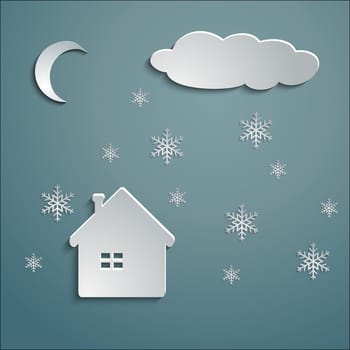 paper snowflakes fall on the paper house make shadow