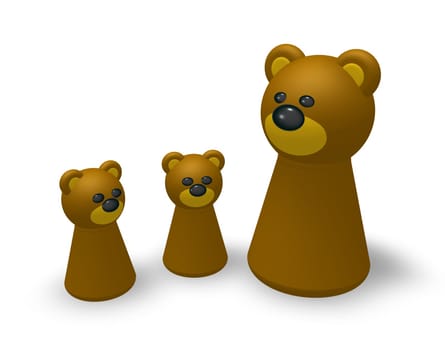 simple bear characters on white background - 3d illustration