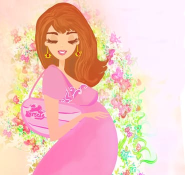 happy pregnant woman, baby shower card