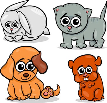 Cartoon Illustration of Cute Little Baby Pets Animals Set