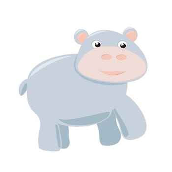 Happy hippo baby vector illustration isolated on white background. Pink and grey hippopotamus hand drawn illustration. Wild african or zoo animal in funny child drawing