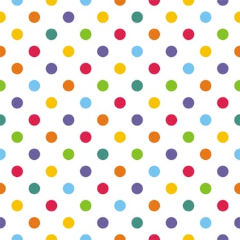 Seamless vector pattern or texture with colorful polka dots on white background for kids background, blog, web design, scrapbooks, party or baby shower invitations and wedding cards.