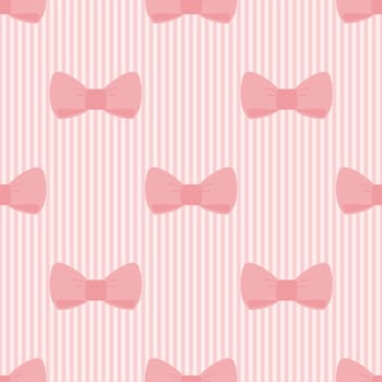 Seamless vector pattern with cute bows on a pastel pink strips background. For cards, web design, desktop wallpaper, invitations, wedding or baby shower albums, backgrounds, arts and scrapbooks.