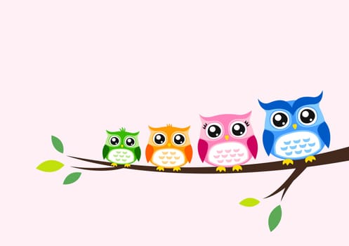 owl family at tree spring
