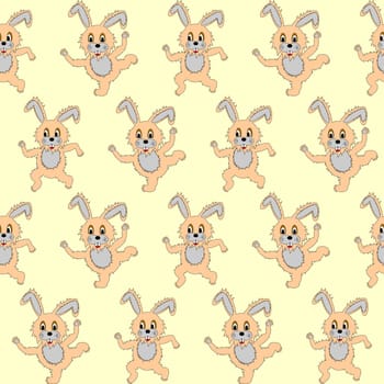 Design seamless pattern with cartoon rabbits. Vector art