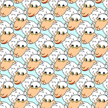 Design seamless pattern with cartoon sheeps. Vector art