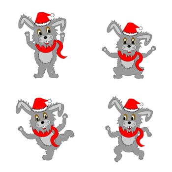 Funny christmas hares on a white background. Vector art
