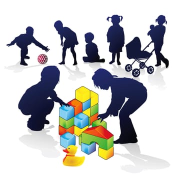 Children build and play