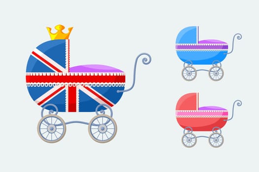 Small vector set with baby-carriages with special stroller for royal baby from England (on occasion of the birth of the royal heir in the summer of 2013).